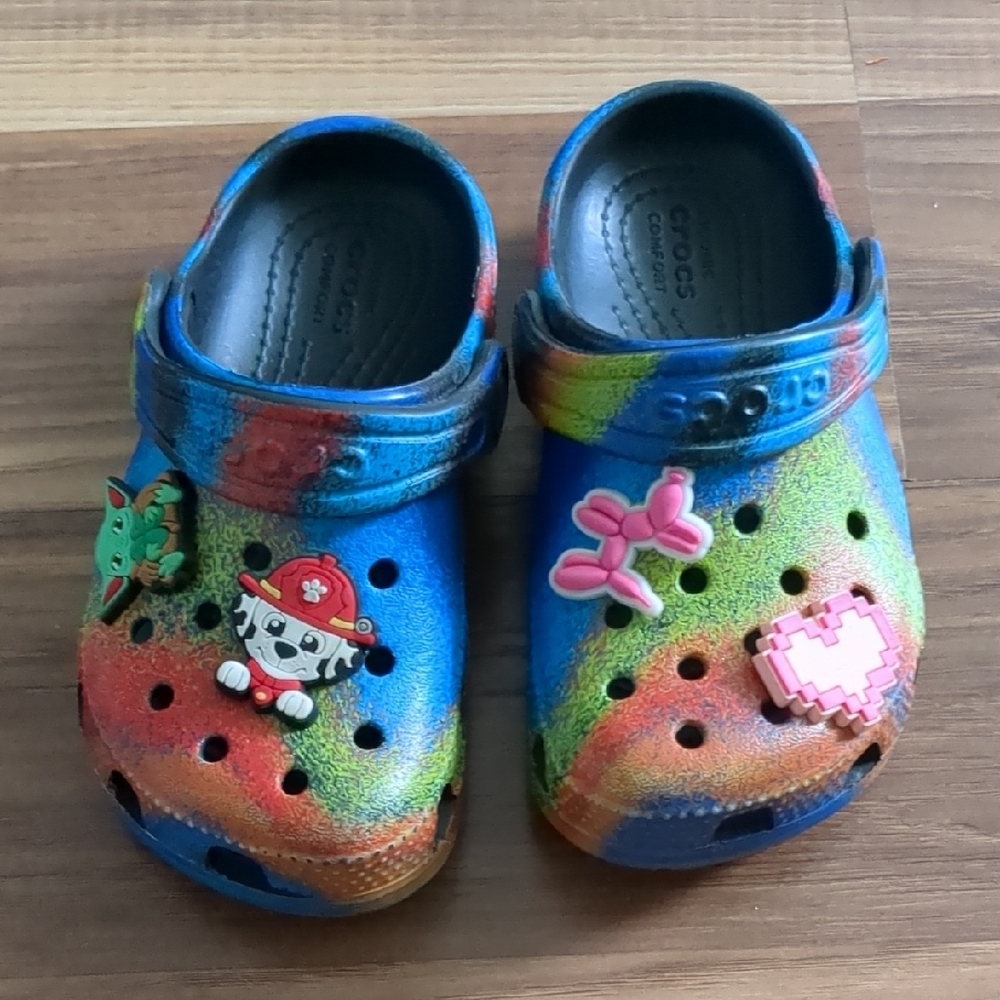 CROCS Blue and Red With Included Jibitz